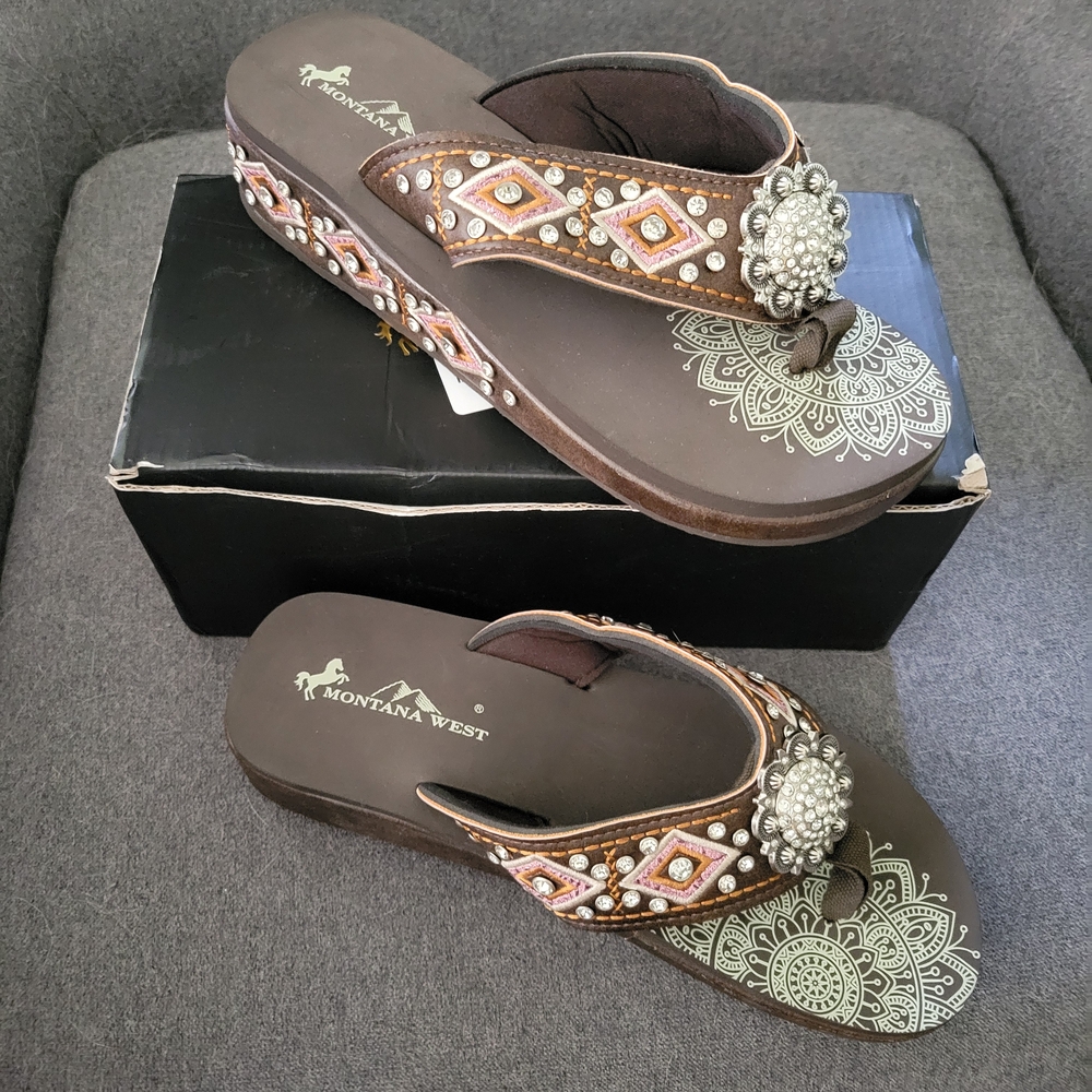 Montana West Brown Embellished Women's Sandals